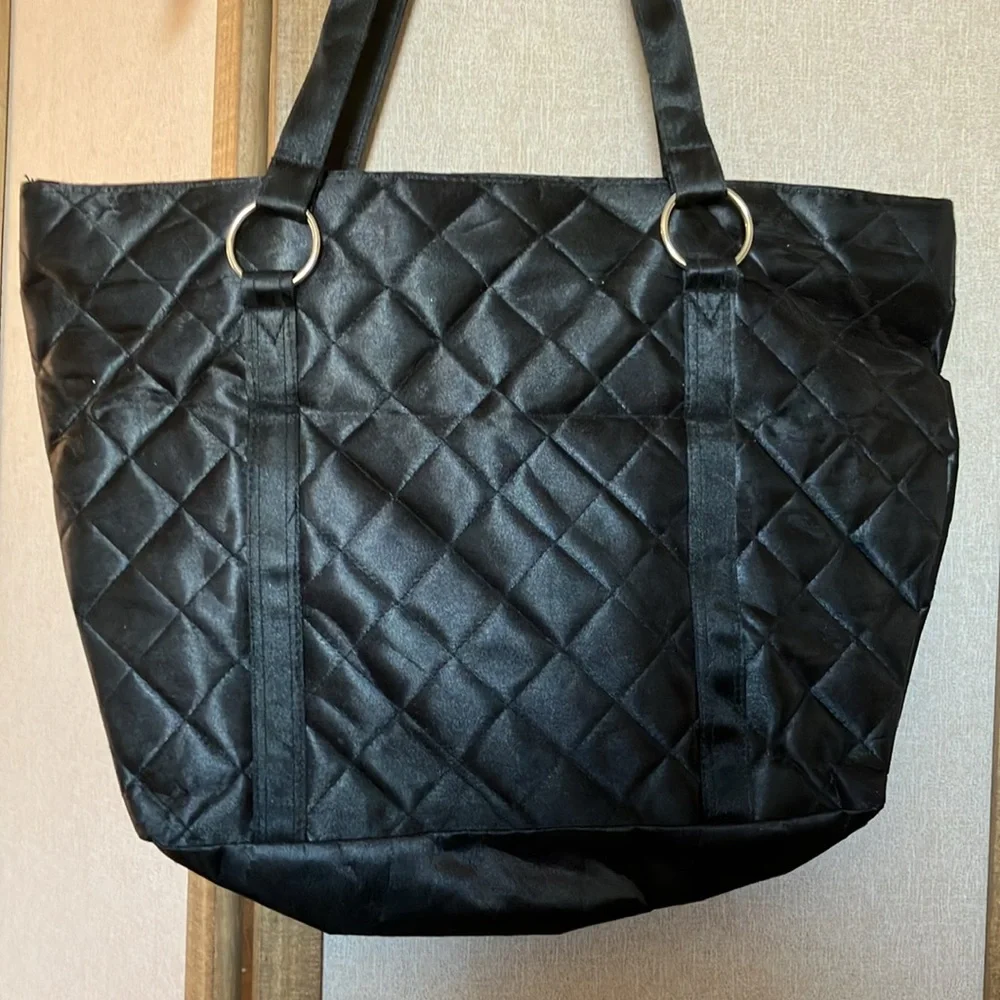 Elegant Black Quilted Tote Bag